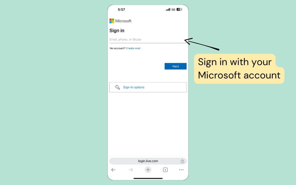 accedi con il tuo account microsoft