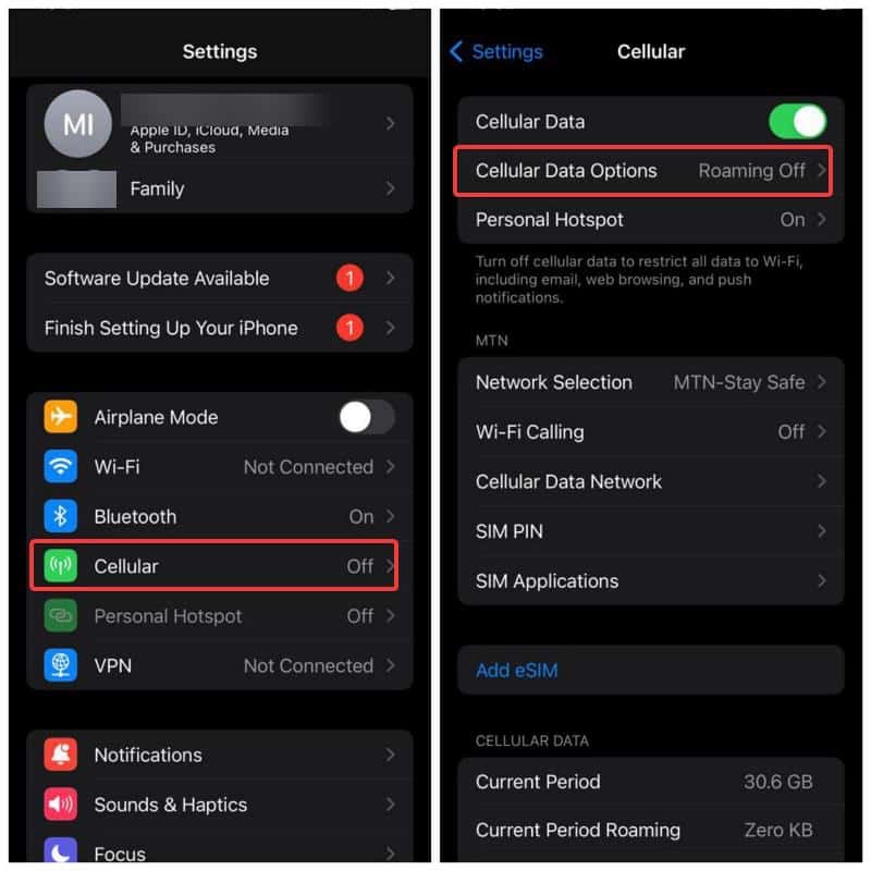 Opciones de datos celulares