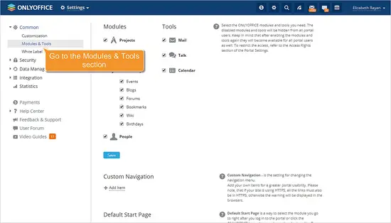 aller à la section Modules & Outils