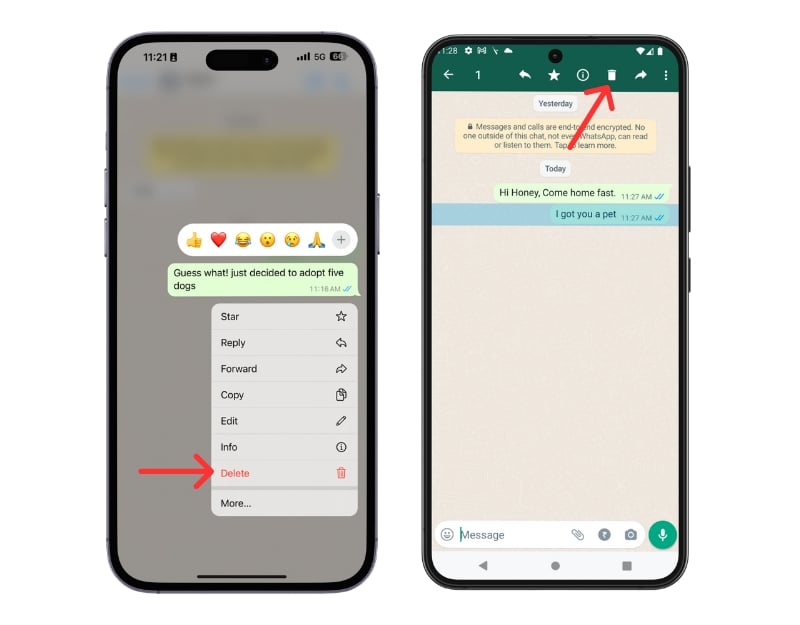 WhatsAppでメッセージを削除