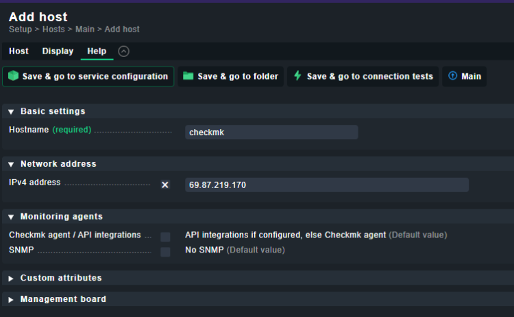 Страница добавления хоста Checkmk