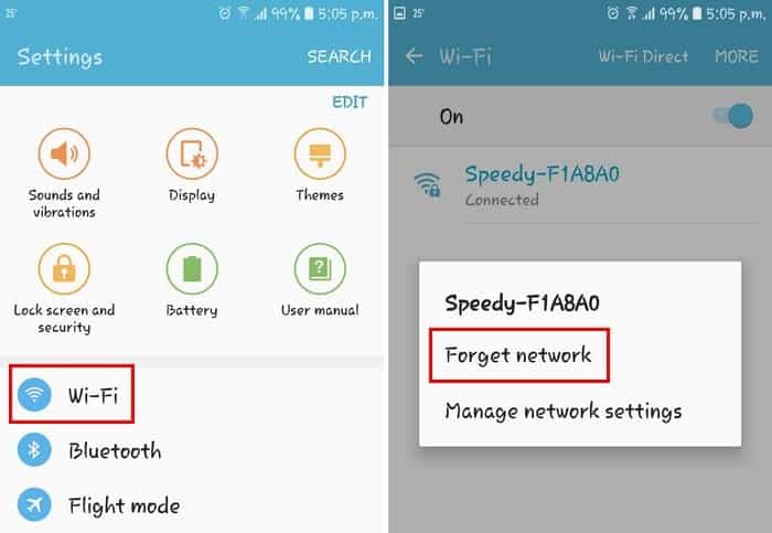 Сбросить WiFi сеть