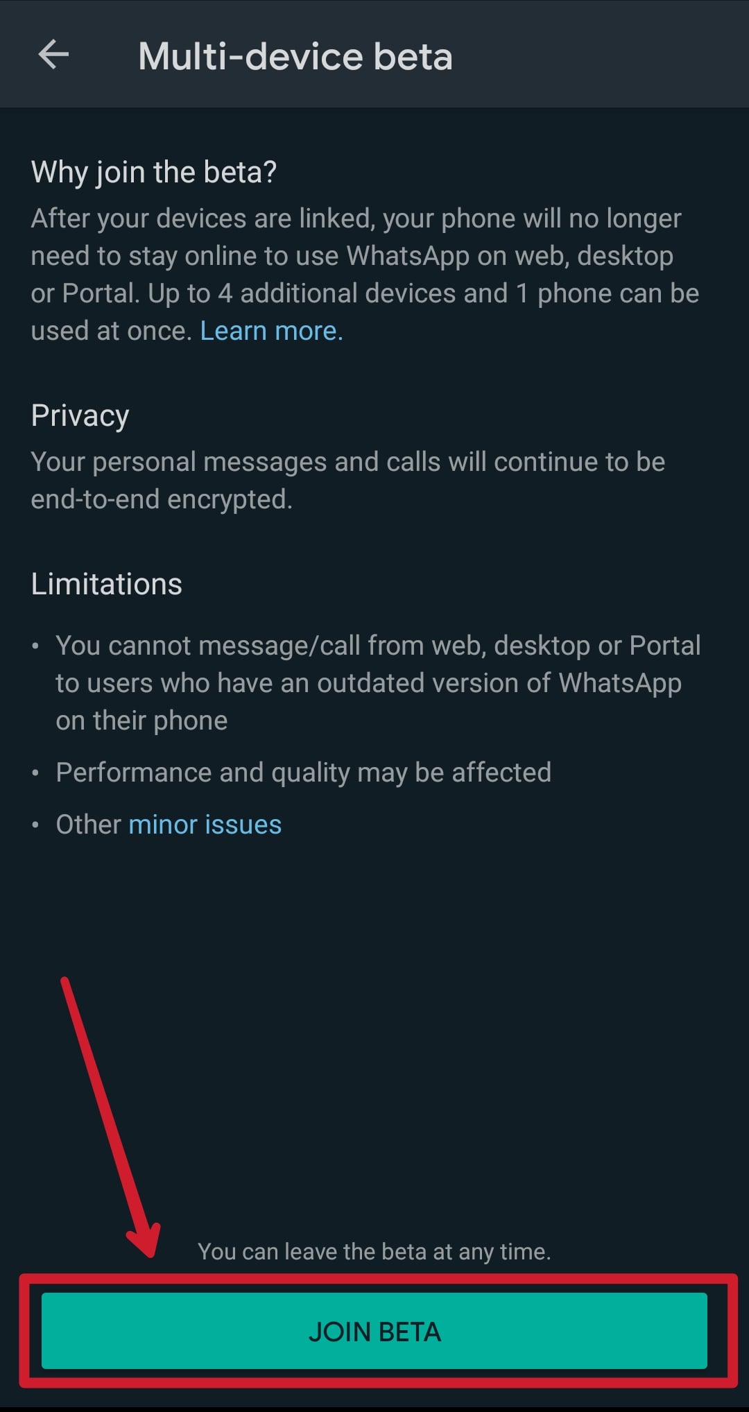 unisciti alla beta per la funzione multi-dispositivo di whatsapp