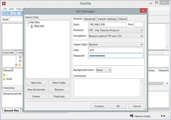 Entrez les détails du compte dans FileZilla.