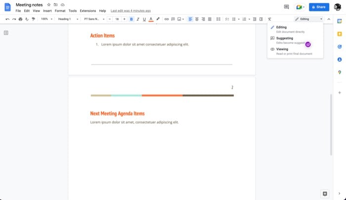 режим предложений google docs