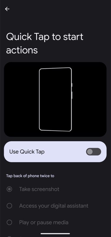 turning on quick tap on pixel