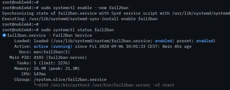 iniciar e habilitar fail2ban