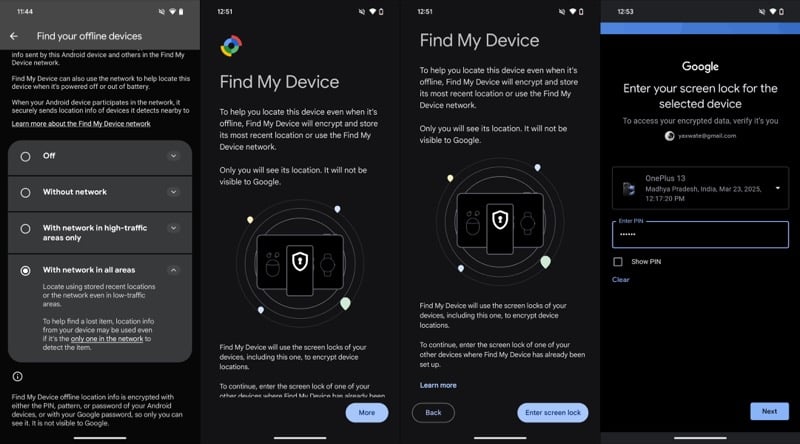 Auswahl einer Powered Off Finding-Option und deren Einrichtung auf einem Pixel 8a.