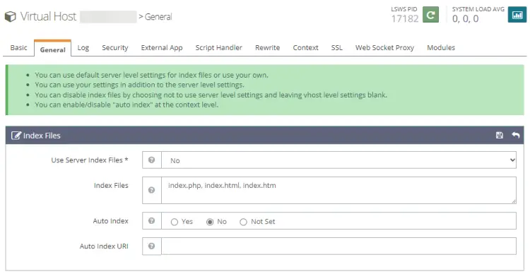 OpenLiteSpeed Indexdateien