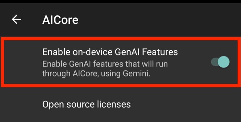 abilitazione delle funzionalità genai sul dispositivo su un google pixel 8a.