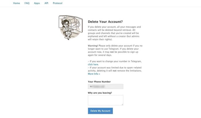 supprimer le compte telegram sur desktop