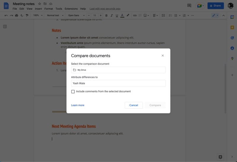 сравнение документов google docs