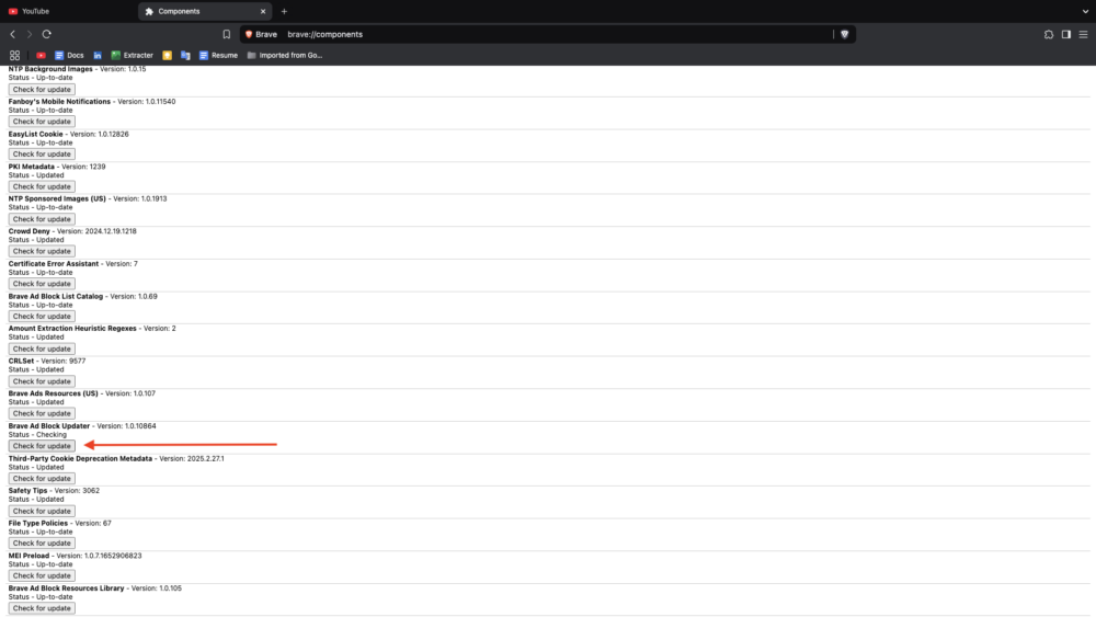 atualizador de bloqueio de anúncios do brave