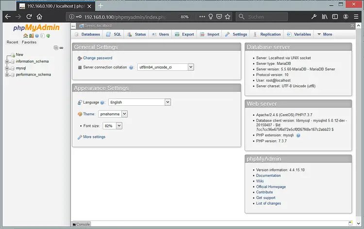 CentOS의 PHPMyAdmin