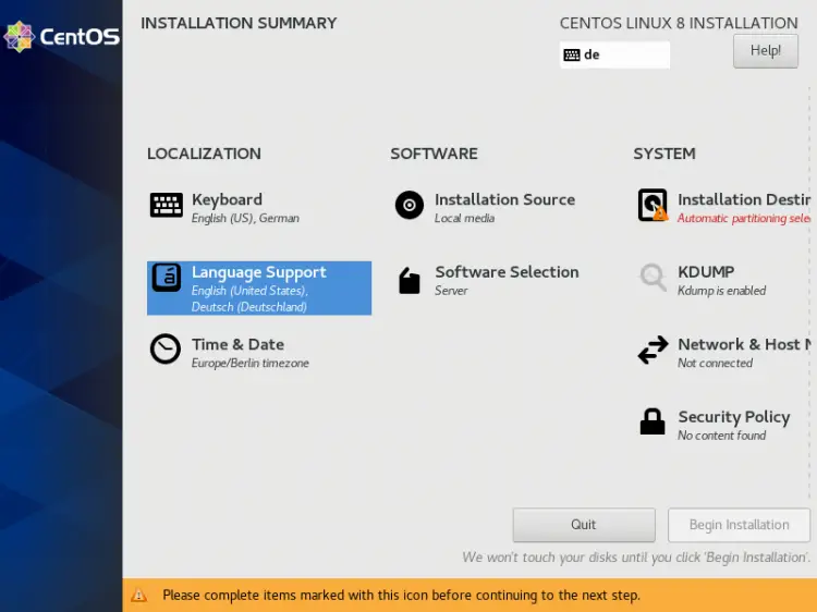 Ir para o menu de instalação de software