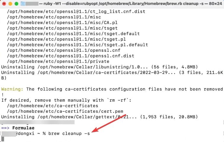 desinstalar pacotes com Homebrew