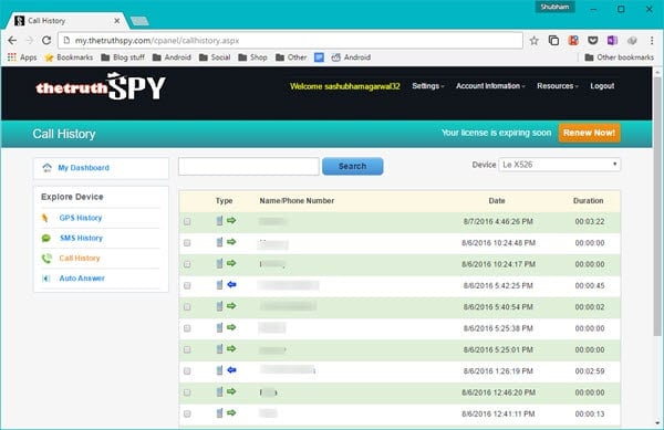 история звонков thetruthspy
