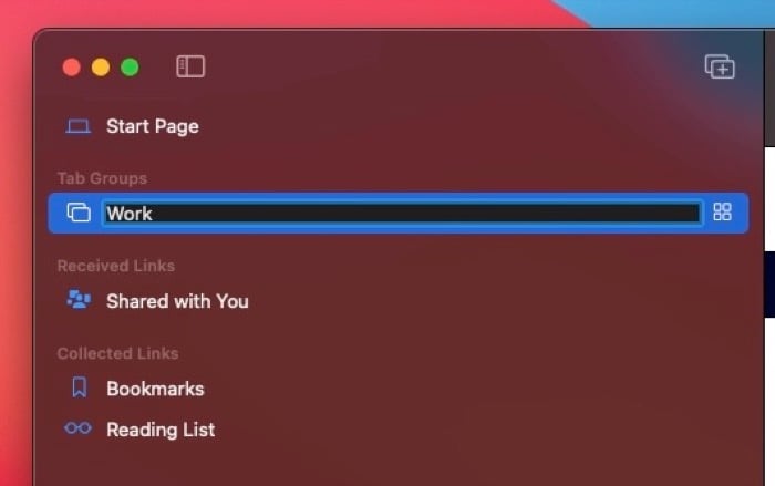 crea un gruppo di schede in safari