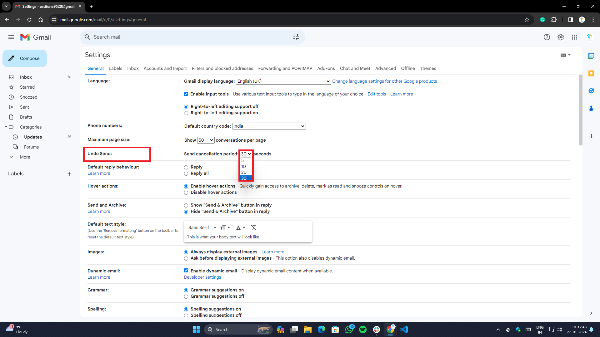 come annullare l'invio di email su outlook e gmail- impostazioni di annullamento invio su gmail