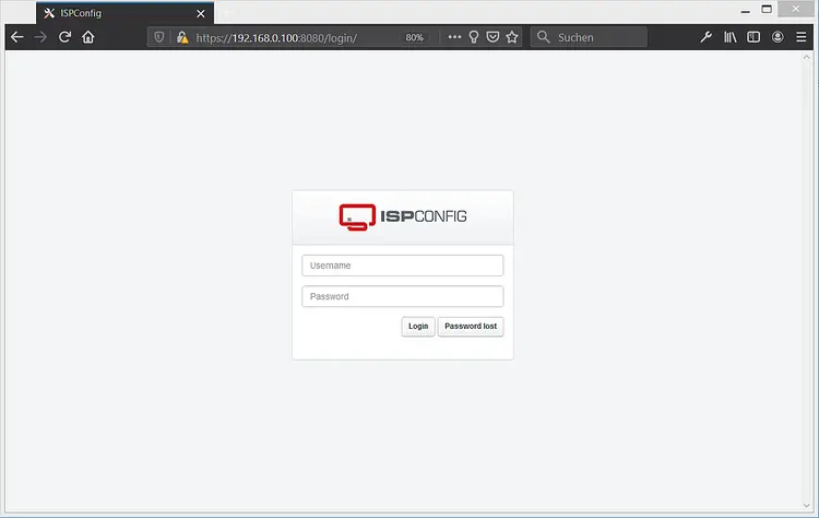 Página de login do ISPConfig