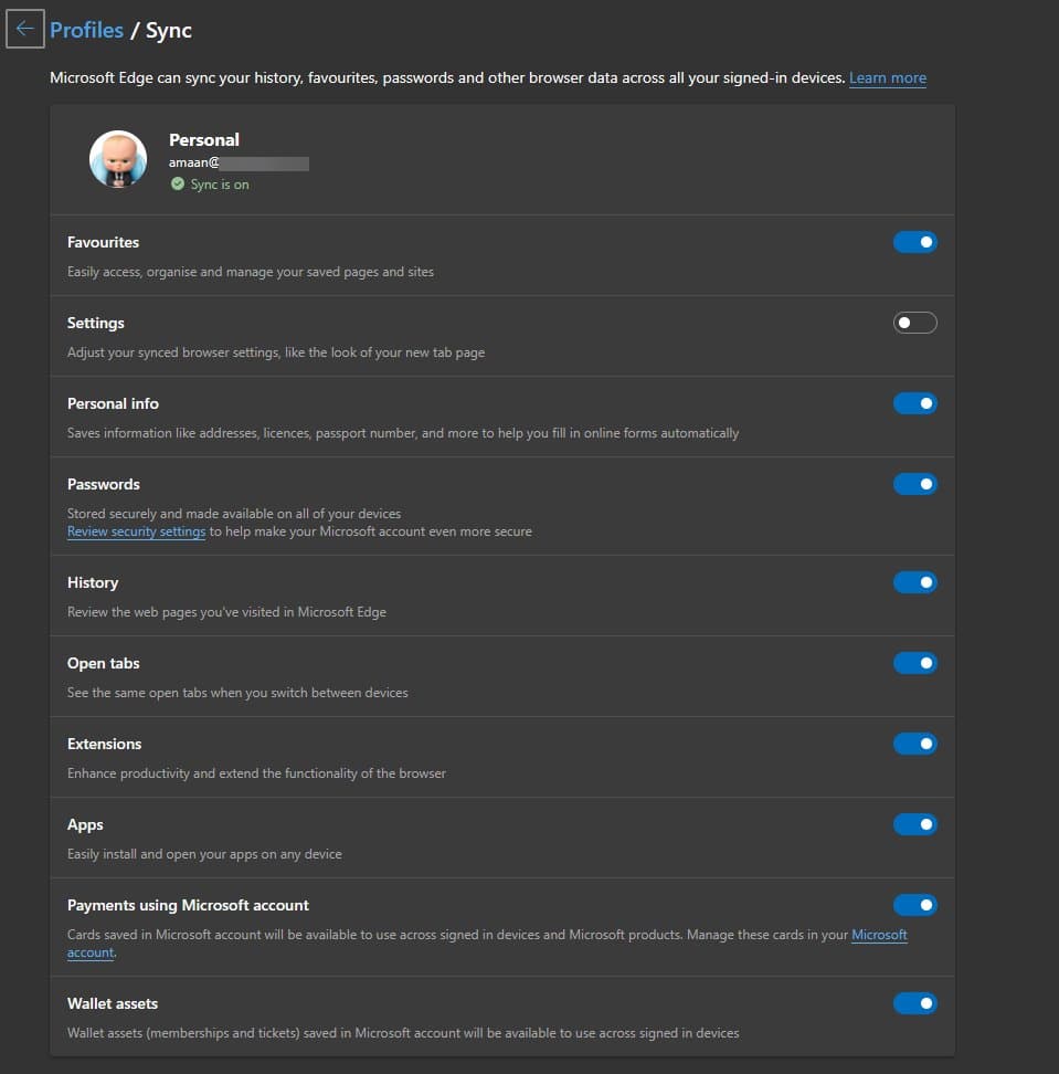 Синхронизация Microsoft Edge на ПК