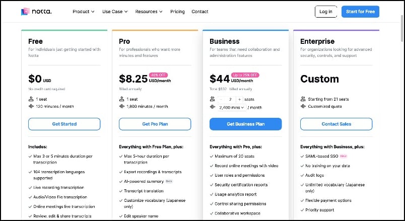 notta pricing