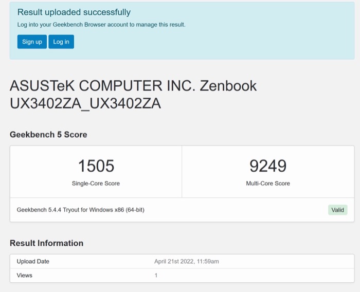 geekbench asus zenbook 14
