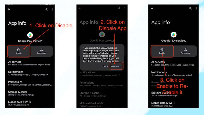desativar e reativar os serviços do google play