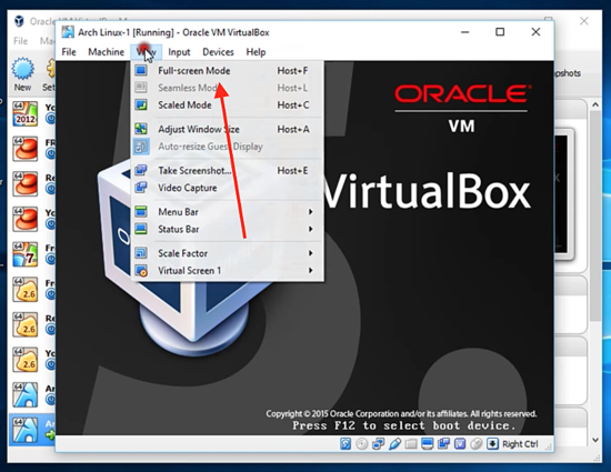 Avvia la VM Arch Linux