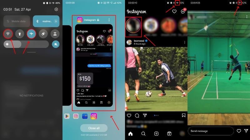 truque do modo avião para ver histórias do instagram anonimamente