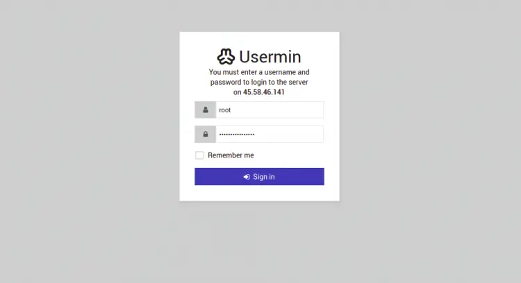 Connexion Usermin