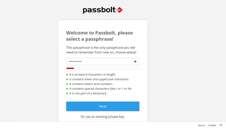 Passwort für Passbolt festlegen