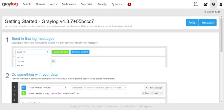 Painel do Graylog