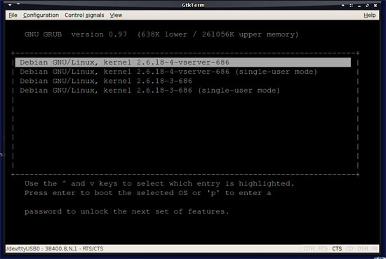 Comment utiliser la console série - Menu GRUB