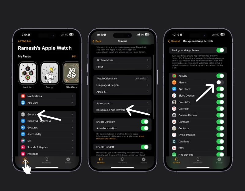 ferma il refresh in background su apple watch