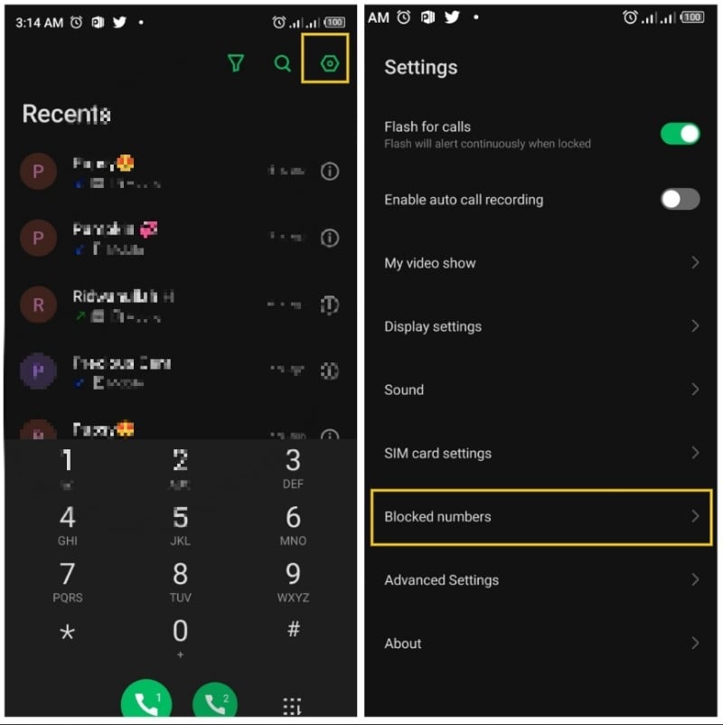 desbloquear um número de telefone no android através das configurações de chamadas