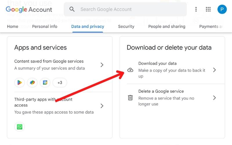 navegar a descargar tus datos
