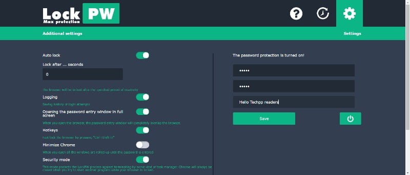 impostazioni lockpw
