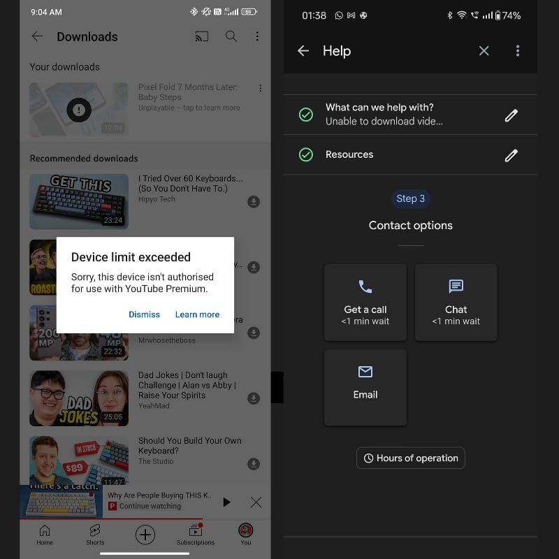 scegli una delle opzioni per connetterti con il supporto youtube