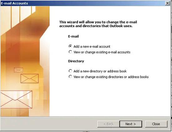 scr03 - MS Outllok: Opção Adicionar nova conta de e-mail