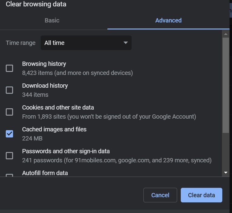 clear data chrome