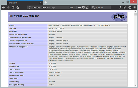 Ubuntu 18.04 PHP 7.2 info
