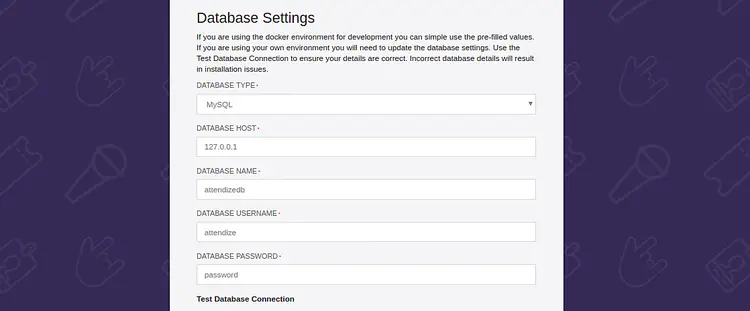 configurações do banco de dados