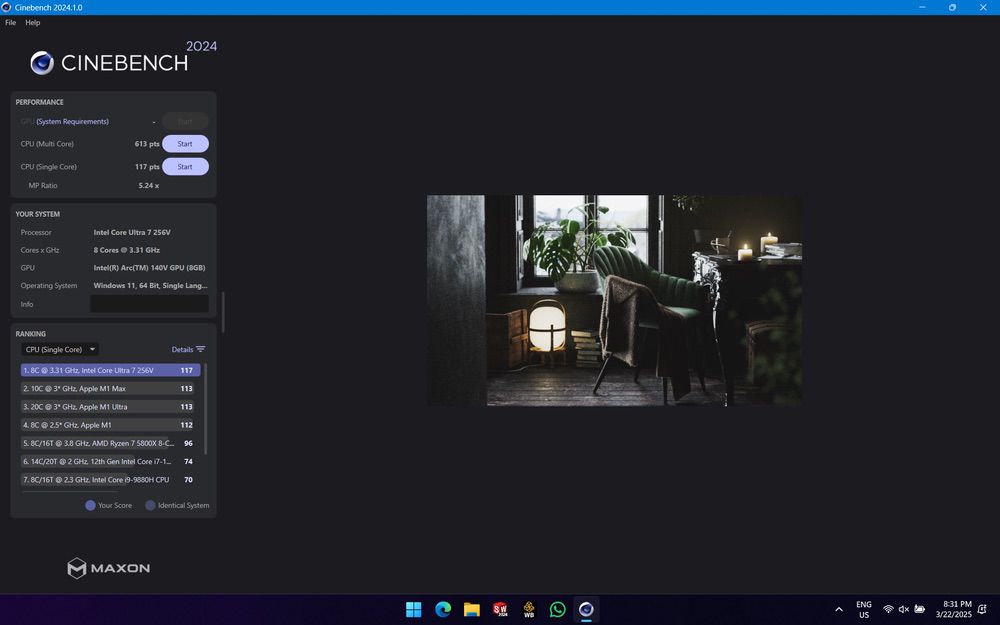 cinebench single + multi core
