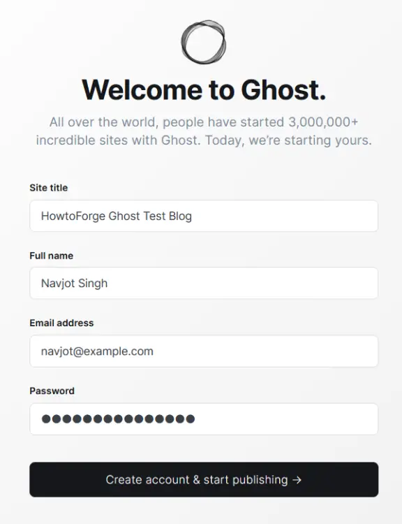 Detalles de configuración de Ghost
