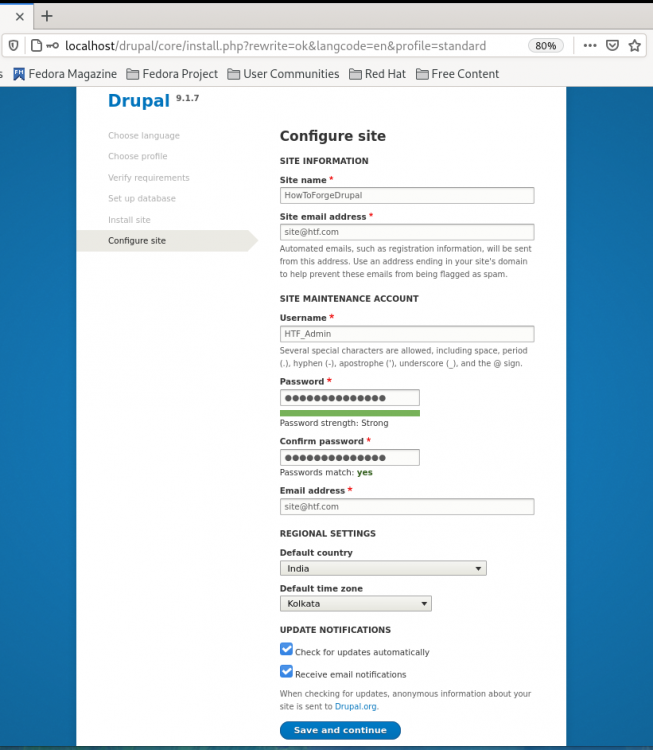 Entrer les détails du site