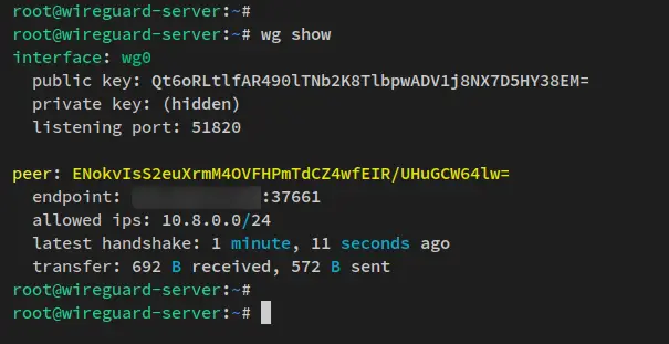 wg show serveur wireguard