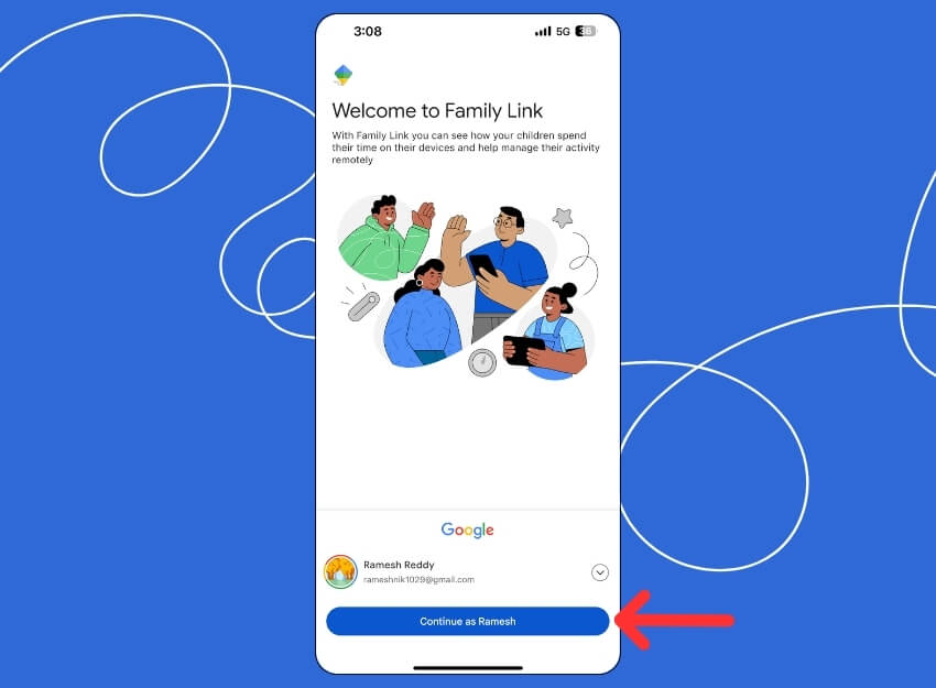 login do google family link com sua conta de pai