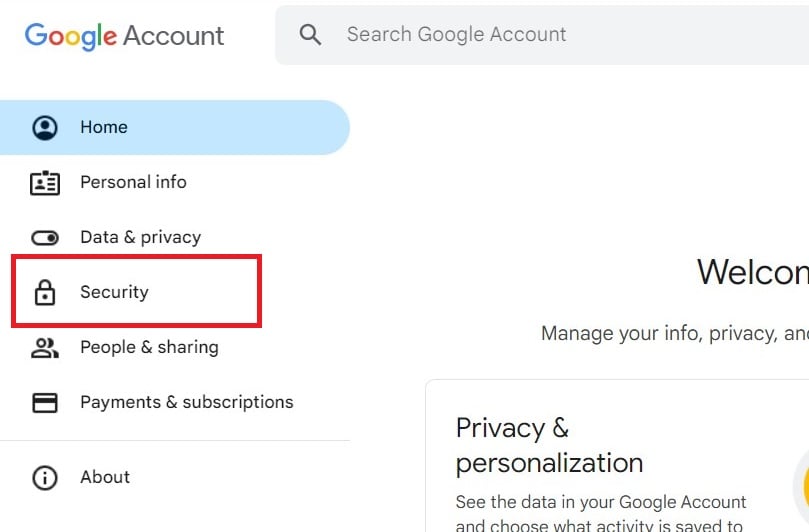 opzione sicurezza account google