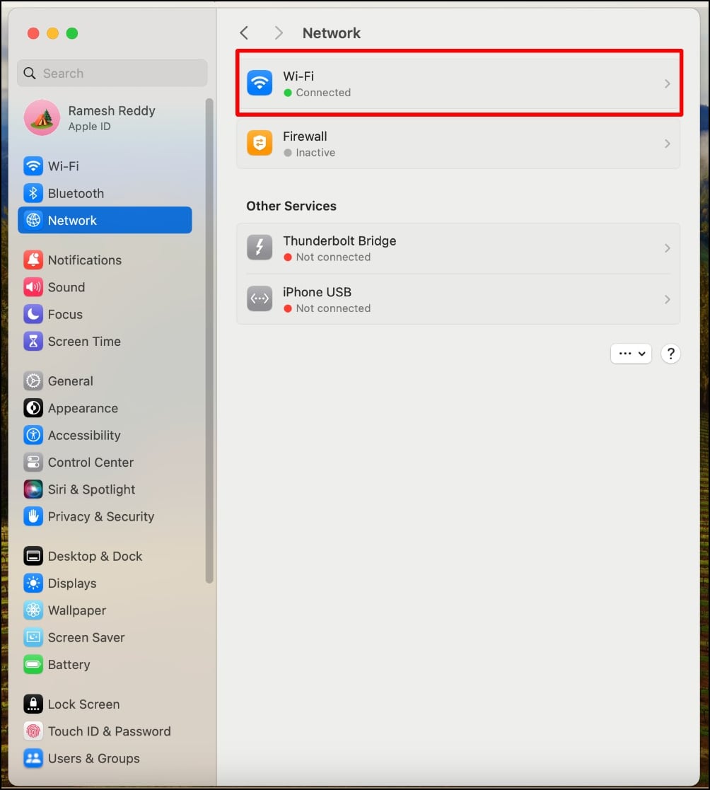 Aktive Netzwerkverbindung auf Mac